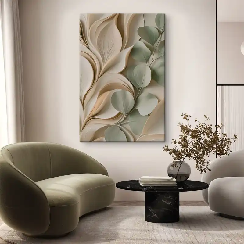 Pictură pe pânză Abstracție cu o ramură cu frunze Nr s49123 Lichidare de stoc