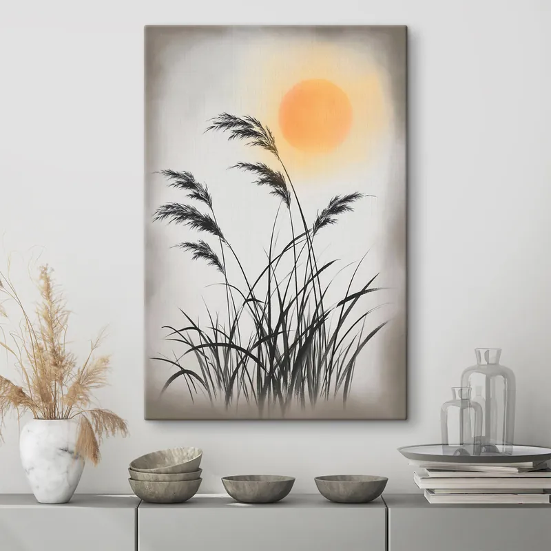 Mai ieftin Pictură pe pânză Stuf abstract pe fundalul soarelui Nr s49130