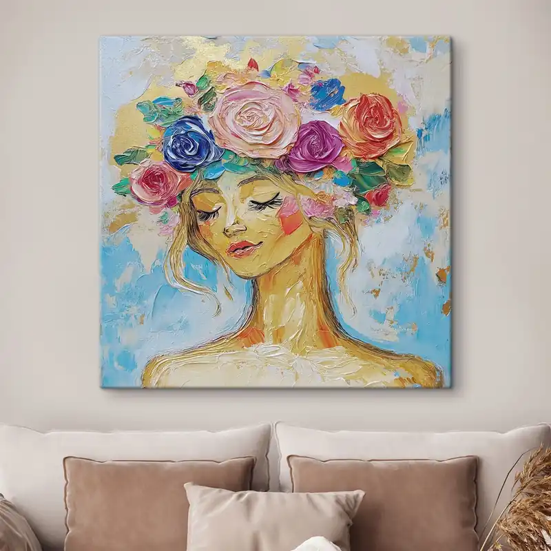 Pictură pe pânză Fata cu flori Nr s49287 Ofertă specială