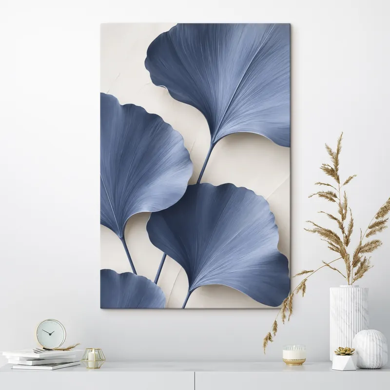 Pictură pe pânză Frunze de ginkgo pe o ramură, o imagine plană cu imitație a efectului de profunzime Nr s49297 Premium