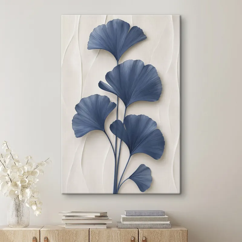 Ofertă Pictură pe pânză Frunze de ginkgo pe un fundal deschis, o imagine bidimensională care imită efectul de profunzime Nr s49298