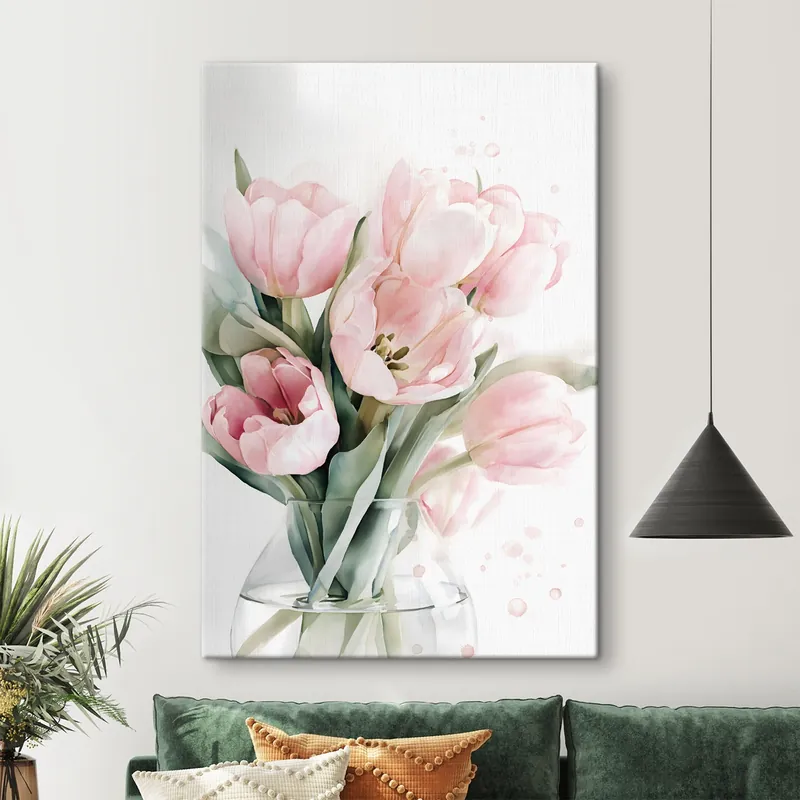 Disponibil imediat Pictură pe pânză Lalele roz delicate, în stil acuarelă Nr s49225