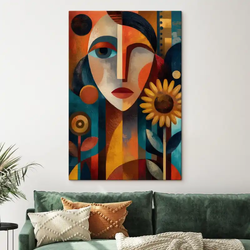 Pictură pe pânză Un portret abstract al unei fete cu flori, în stil etnic Nr s49227 Cumpără acum