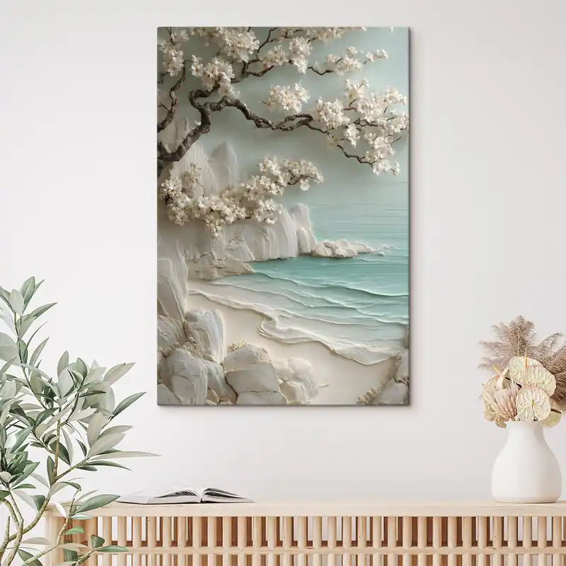 Ofertă specială Pictură pe pânză Un copac înflorit lângă mare, redat în stil basorelief Nr s49248