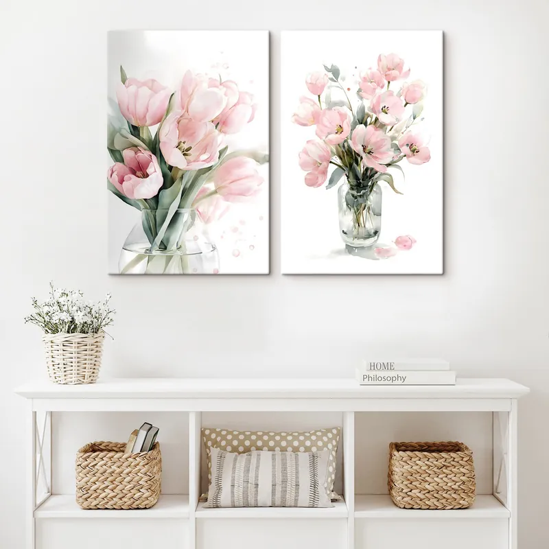 Ofertă de sezon Pictură pe pânză Lalele roz delicate, în stil acuarelă Nr m30531