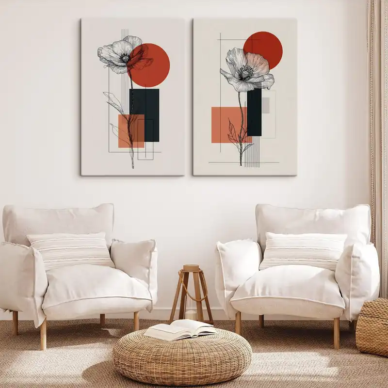 Pictură pe pânză Maci grafici pe un fundal geometric Nr m30533 Disponibil imediat