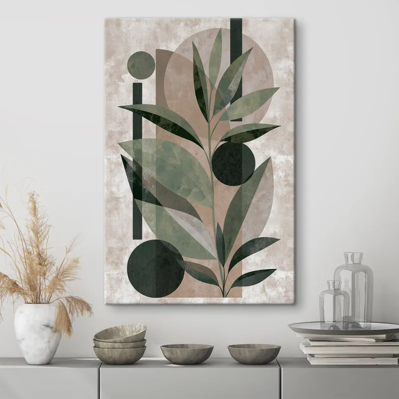 Pictură pe pânză O compoziție abstractă cu frunze Nr s49414 Premium