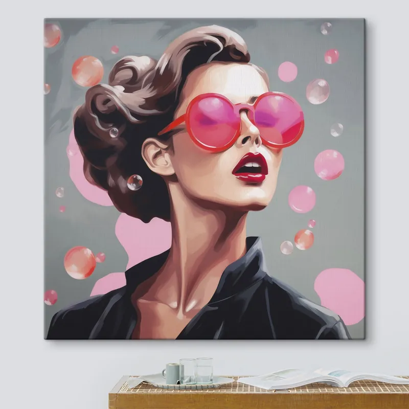 Discount Pictură pe pânză Ilustrație care imită o fată cu ochelari de soare Nr s49386