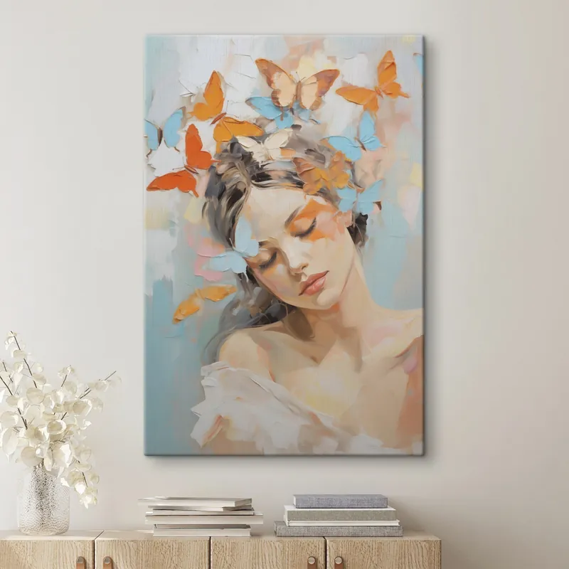 Reducere Pictură pe pânză Pictură în stil abstract cu fete și fluturi Nr s49404