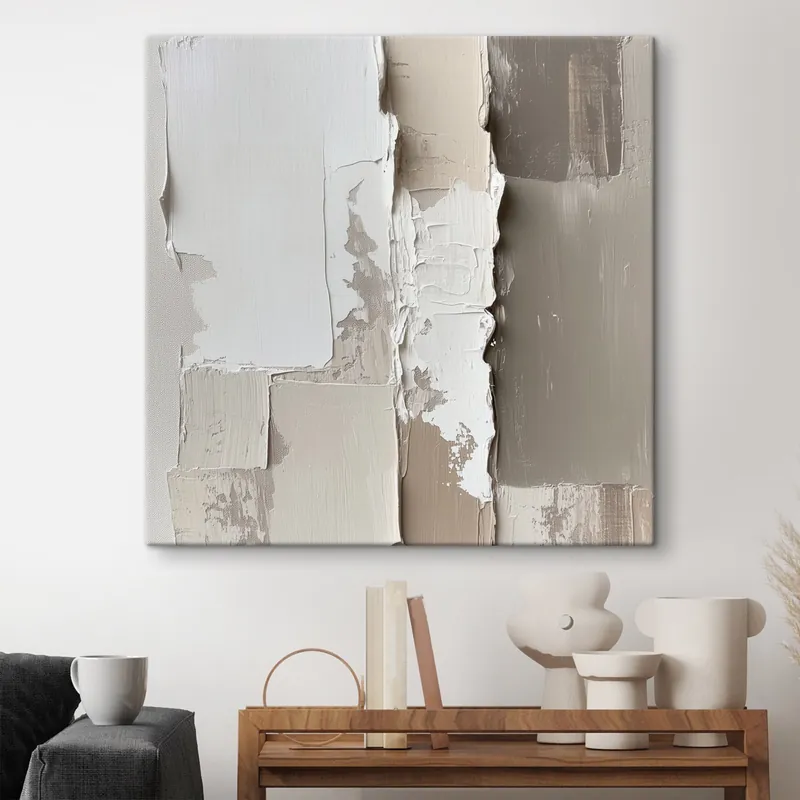 Pictură pe pânză Pictură contemporană în nuanțe de bej și alb, cu un relief texturat pronunțat Nr s48878 Reducere extra