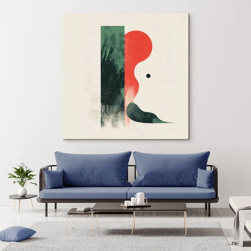 Pictură pe pânză Compoziție geometrică contemporană cu forme abstracte în roșu și verde Nr s48888 Cumpără acum