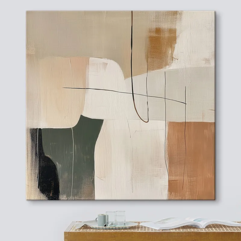 Pictură pe pânză Pictură abstractă de interior în nuanțe de pastel, ocru și măslin Nr s48889 Calitate înaltă