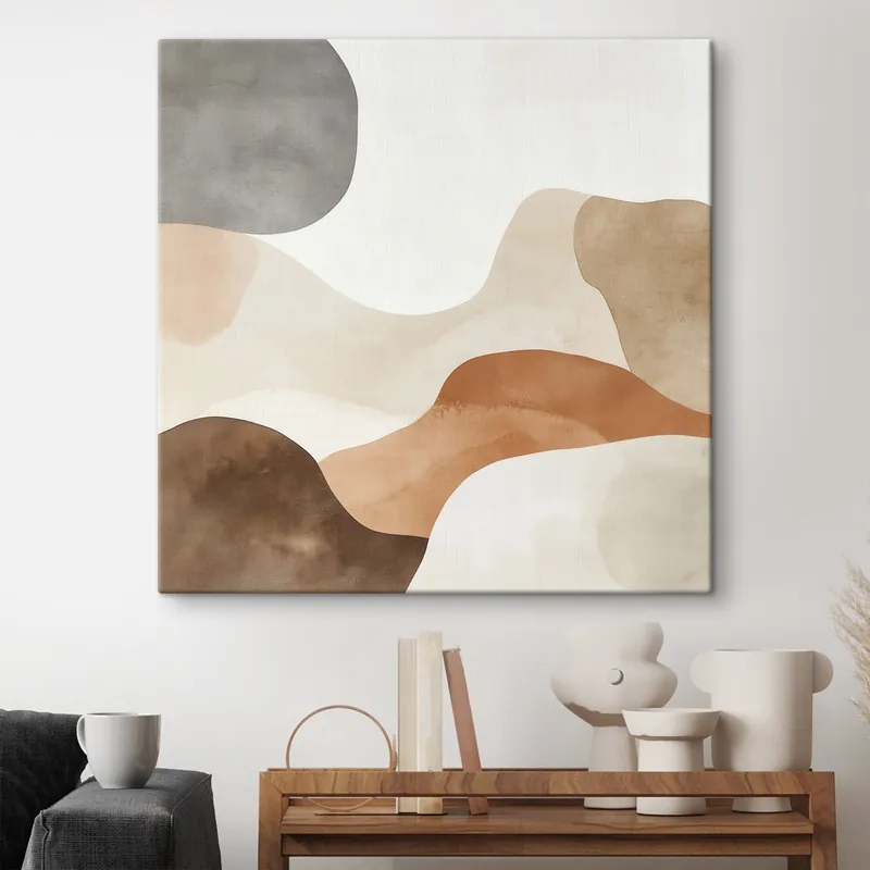 Pictură pe pânză Peisaj abstract cu linii fluide, într-o paletă caldă de nuanțe bej-maro Nr s48893 Livrare rapidă