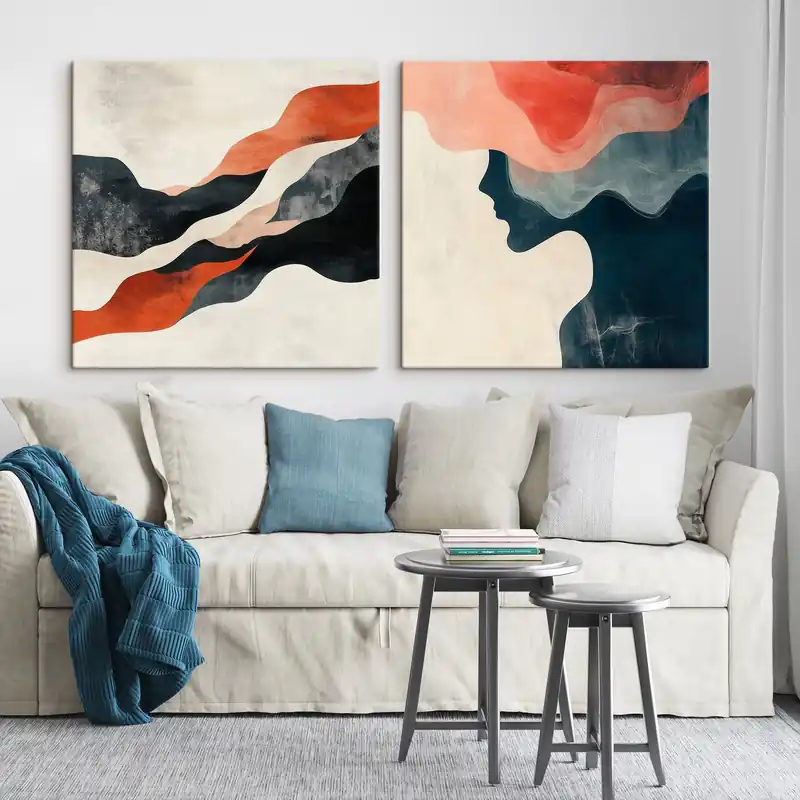 Pictură pe pânză Compoziție decorativă cu valuri delicate și accente contrastante, realizată într-un stil pictural contemporan Nr m30367 Discount