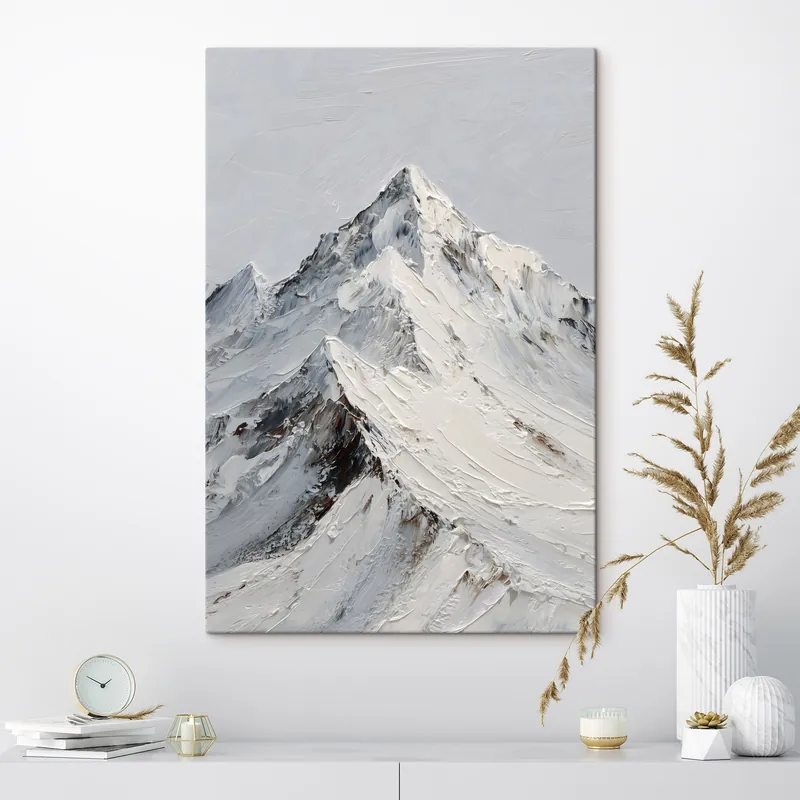 Pictură pe pânză Munți acoperiți de zăpadă, pictați în stil impasto Nr s49460 Reducere extra