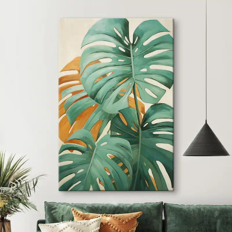 Cel mai bun preț Pictură pe pânză Frunze mari de monstera, artă minimalistă cu textură Nr s49468