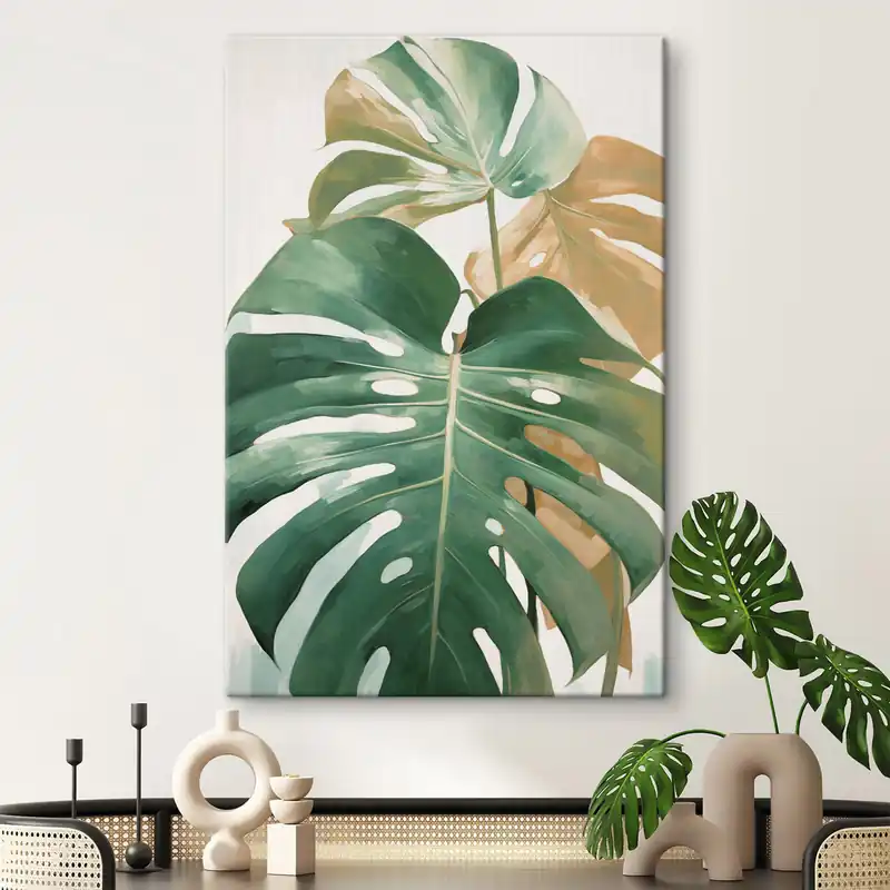 Pictură pe pânză Frunze mari de monstera, artă minimalistă cu textură Nr s49469 Mai ieftin
