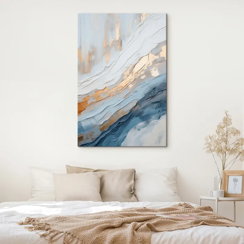 Ofertă de sezon Pictură pe pânză Efect pictural abstract cu linii fluide de culoare albastră, artă texturată Nr s49474