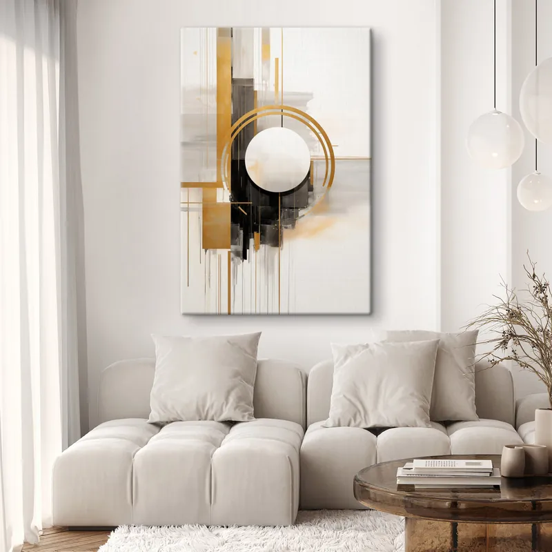 Pictură pe pânză Forme geometrice abstracte și cercuri cu accente galbene, artă texturată Nr s49480 Retur gratuit