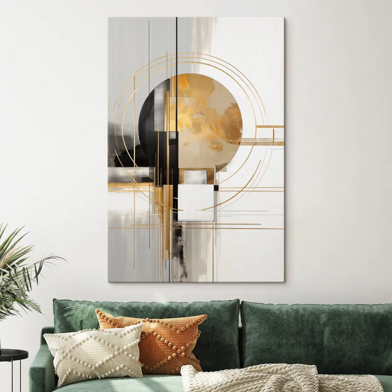 Pictură pe pânză Forme geometrice abstracte și cercuri cu accente galbene, artă texturată Nr s49481 Livrare rapidă