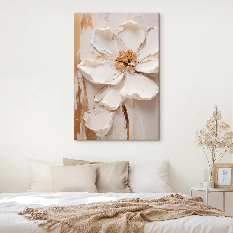Doar azi Pictură pe pânză Floare albă cu textură, cu petale delicate și fundal abstract Nr s49486