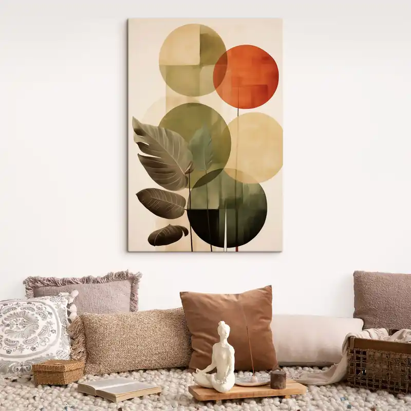 Retur gratuit Pictură pe pânză Frunze pe un fundal geometric, în stilul artei moderne abstracte Nr s49491