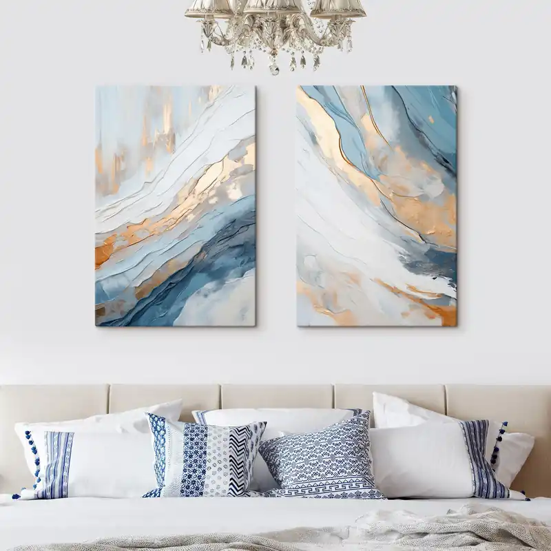 Pictură pe pânză Efect pictural abstract cu linii fluide de culoare albastră, artă texturată Nr m30573 Popular