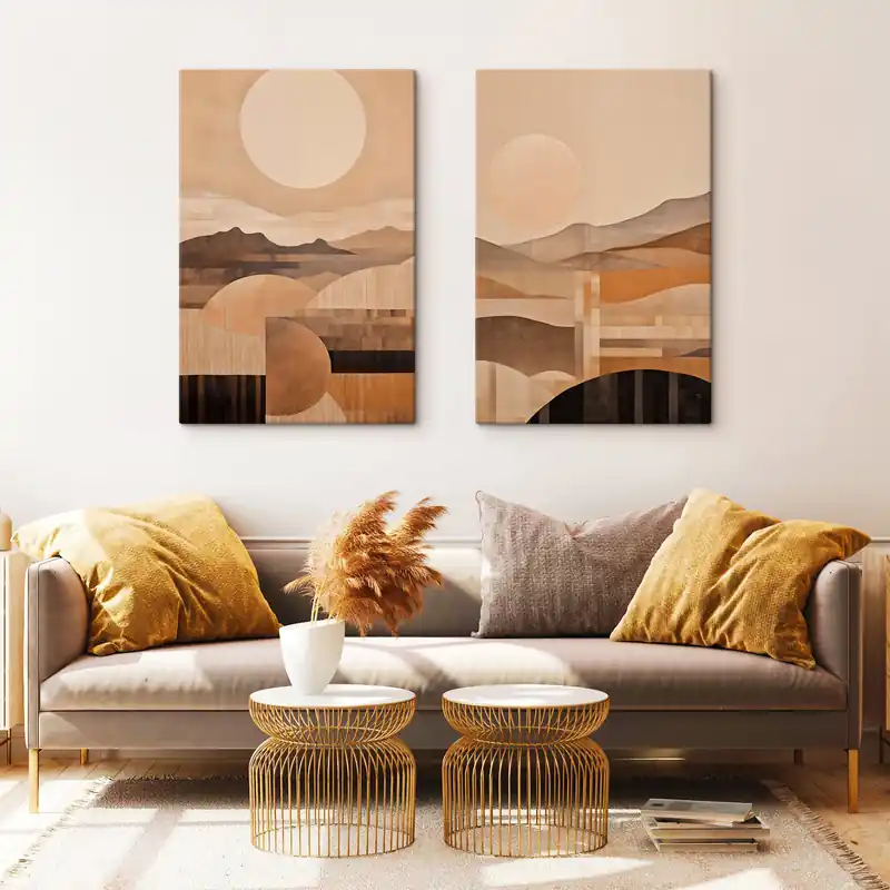 Reducere extra Pictură pe pânză O compoziție geometrică abstractă cu cercuri, dreptunghiuri și linii verticale Nr m30578