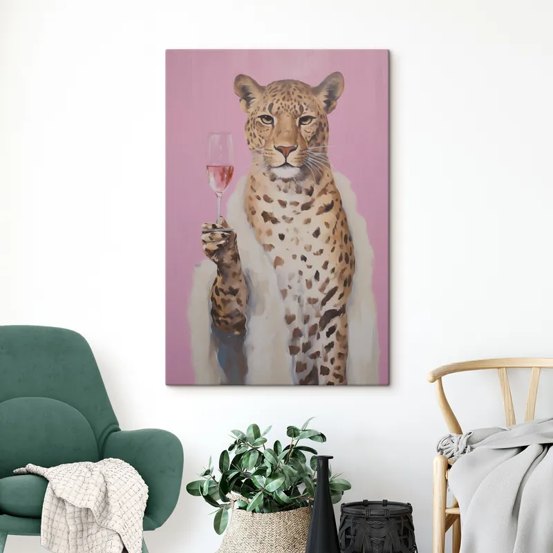 Pictură pe pânză Pictură reprezentând un leopard cu un pahar Nr s49510 Comandă acum