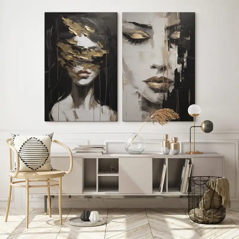 Mai ieftin Pictură pe pânză Portret feminin abstract, imitație de pictură Nr m30594