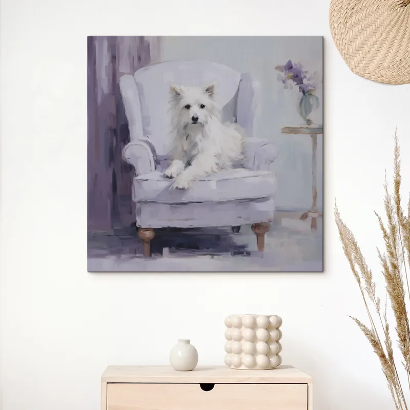 Pictură pe pânză Un câine pe un scaun, pictură în stil imitație Nr s49596 Preț mic