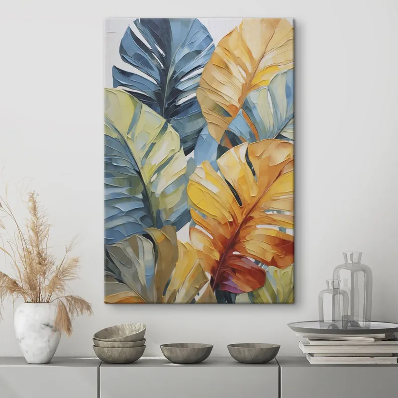 Pictură pe pânză Tablou cu imitație de frunze tropicale colorate Nr s49601 Mai ieftin