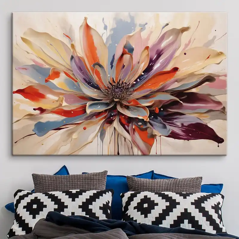 Pictură pe pânză Floare abstractă cu petale în culori vii Nr s49358 Ofertă exclusivă