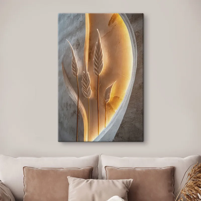 Pictură pe pânză Frunze decorative cu iluminare de fundal caldă Nr s49681 Retur gratuit