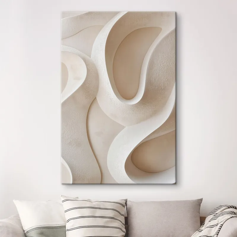 Pictură pe pânză Forme abstracte, fluide, în nuanțe de bej deschis Nr s49683 Livrare expres