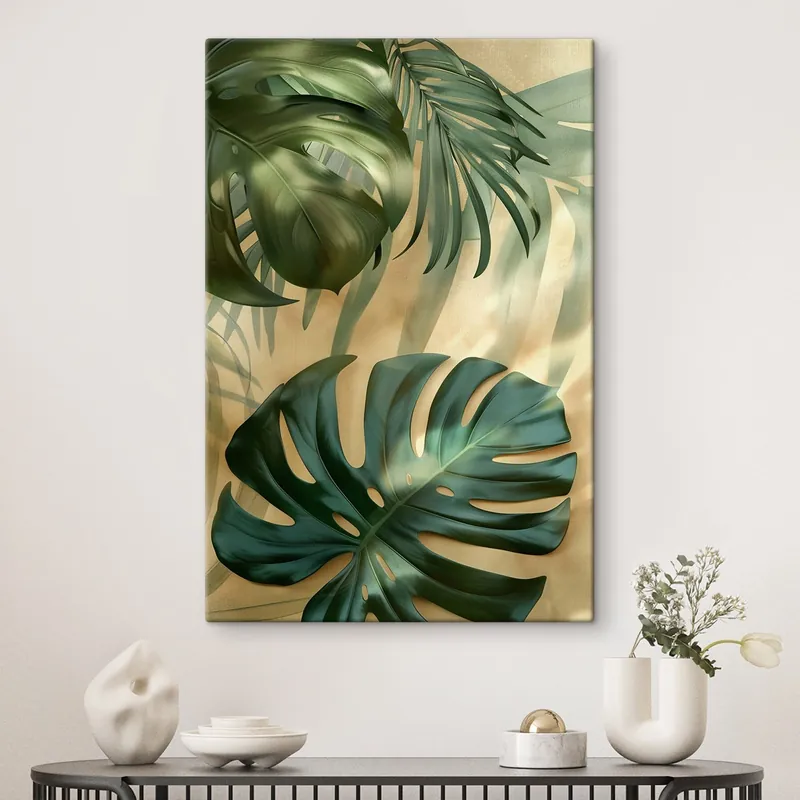Pictură pe pânză Monstera și frunze tropicale Nr s49552 Lichidare de stoc
