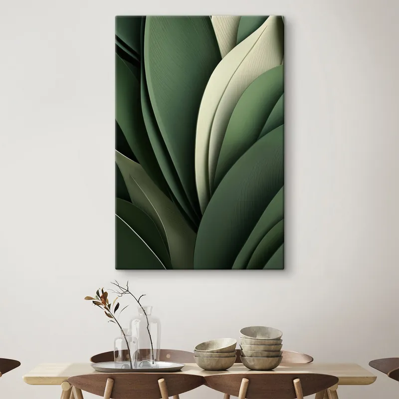 Ofertă specială Pictură pe pânză Frunze verzi abstracte, dispuse în straturi, cu accente subtile de crem Nr s49765