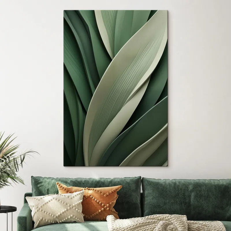 Preferatul clienților Pictură pe pânză Frunze verzi abstracte, dispuse în straturi, cu accente subtile de crem Nr s49766