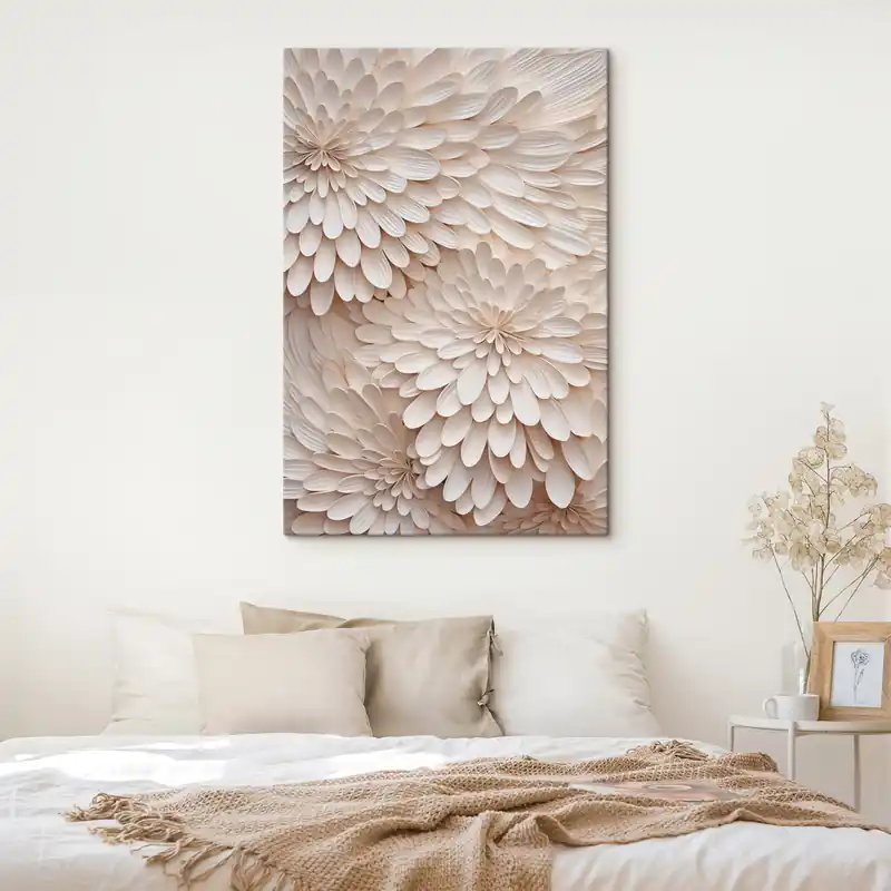 Expediere rapidă Pictură pe pânză Petale stratificate, de culoare crem, care formează motive florale abstracte, artă texturată Nr s49769