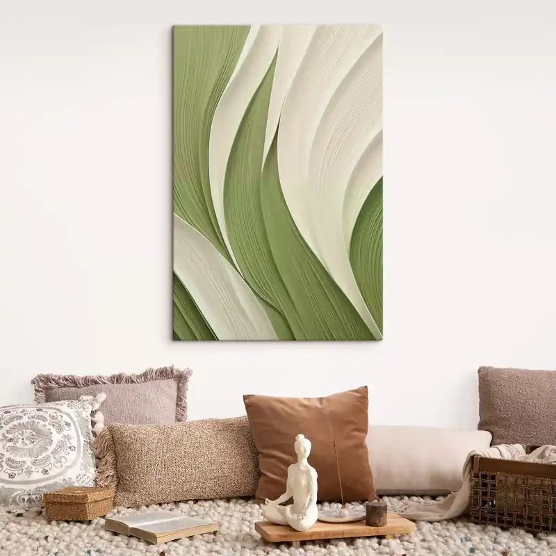 Pictură pe pânză Textură abstractă, curgătoare, în nuanțe de verde și crem Nr s49772 Chilipir