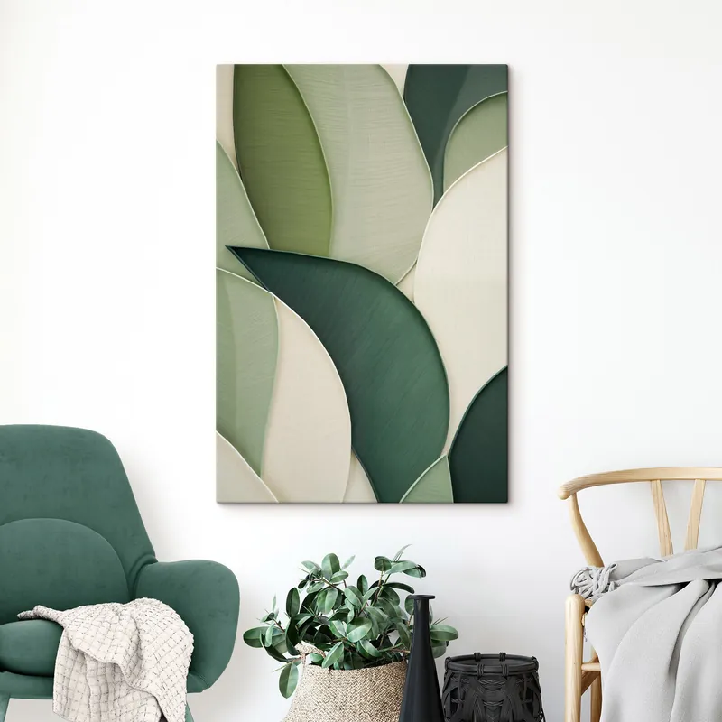 Popular Pictură pe pânză Artă abstractă cu forme organice suprapuse, în nuanțe de verde și crem Nr s49777