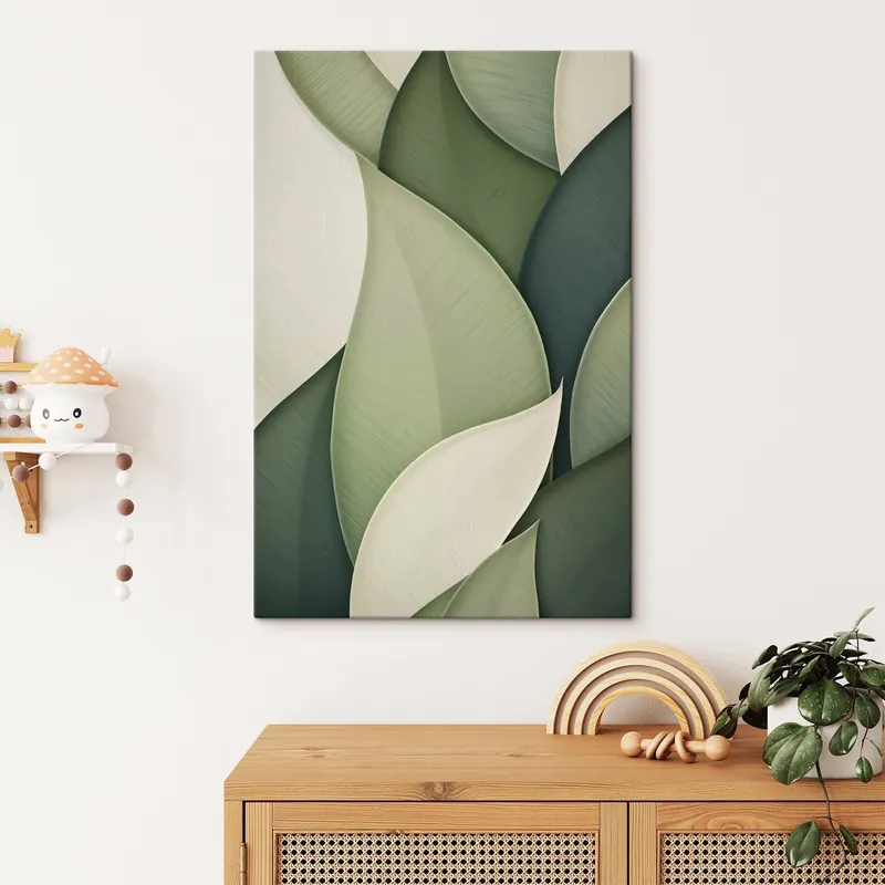 Ofertă limitată Pictură pe pânză Artă abstractă cu forme organice suprapuse, în nuanțe de verde și crem Nr s49778