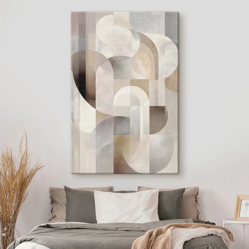 Ofertă limitată Pictură pe pânză O compoziție minimalistă, geometrică și abstractă, realizată într-o paletă de nuanțe delicate de bej, crem, gri-maro și gri-bej Nr s49876