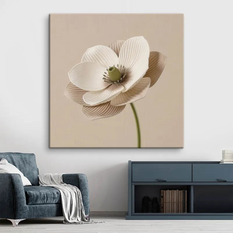 Disponibil imediat Pictură pe pânză Floare cu petale texturate, în nuanțe de bej, în stil minimalist Nr s49719