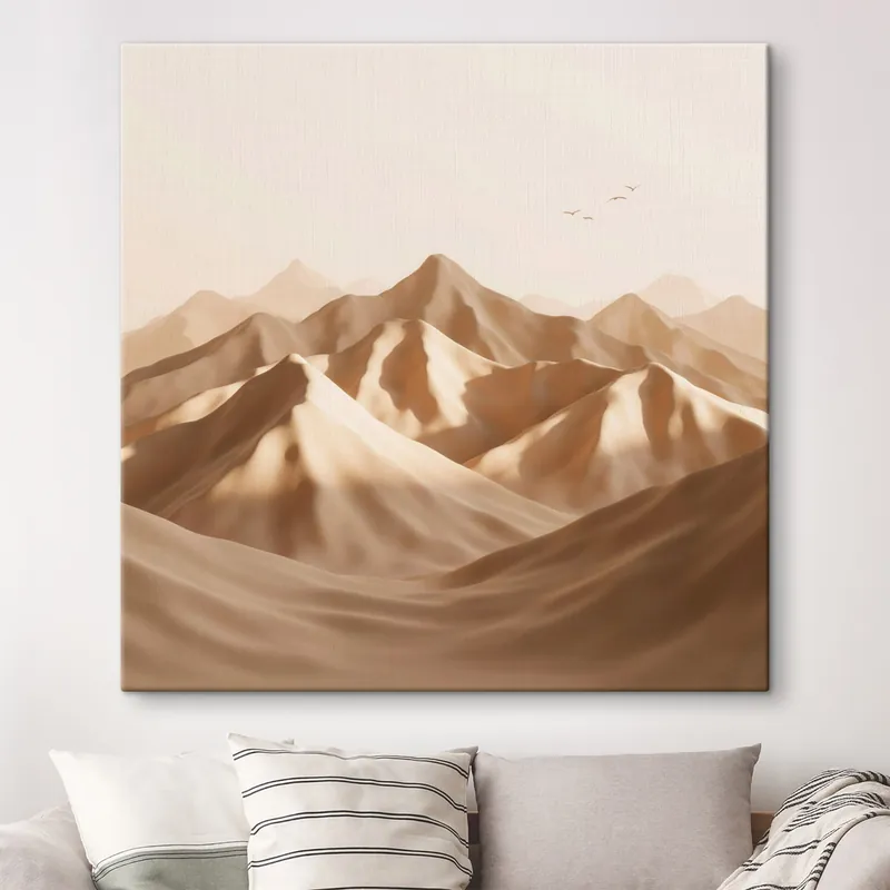 Pictură pe pânză Dune de nisip abstracte cu siluete de păsări în nuanțe pastelate Nr s49729 Livrare expres