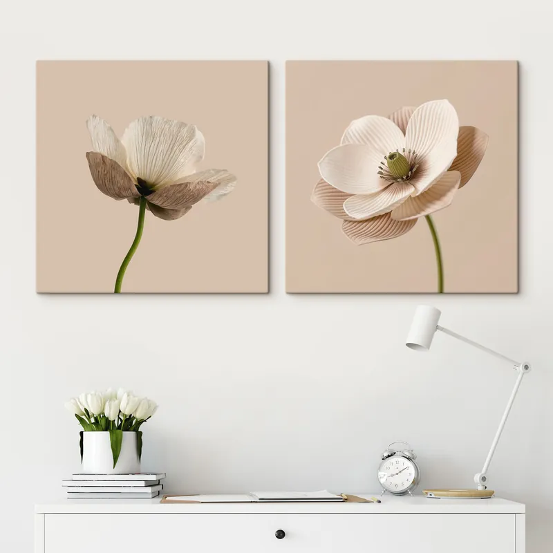 Ieftin Pictură pe pânză Compoziție florală în nuanțe de bej și coral, în stilul ilustrațiilor de artă modernă Nr m30653