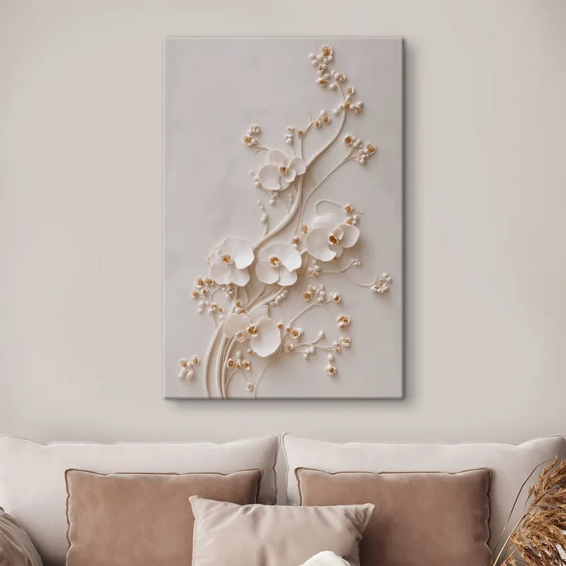 Pictură pe pânză Orhidee albe delicate pe ramuri elegante Nr s49959 Preț promoțional