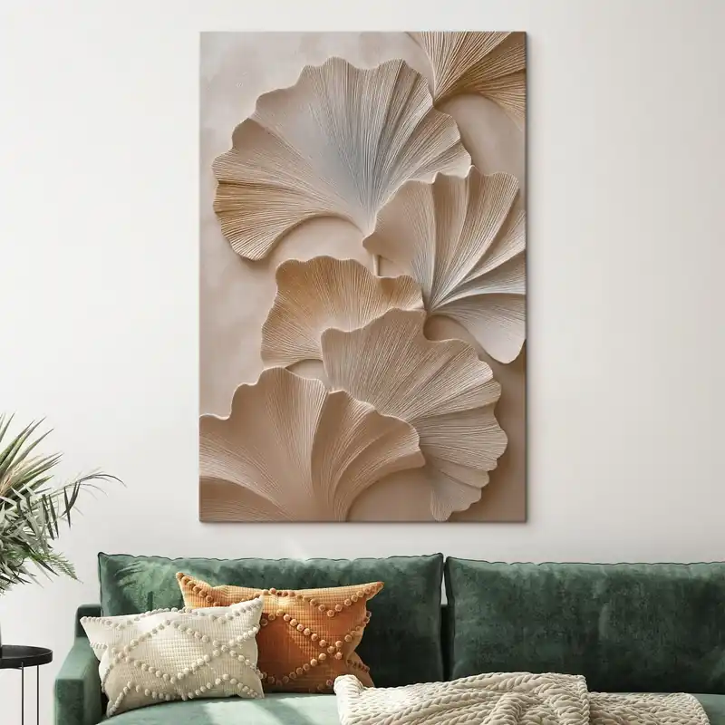 Ieftin Pictură pe pânză Frunze în nuanțe neutre delicate, cu efect de relief Nr s49960