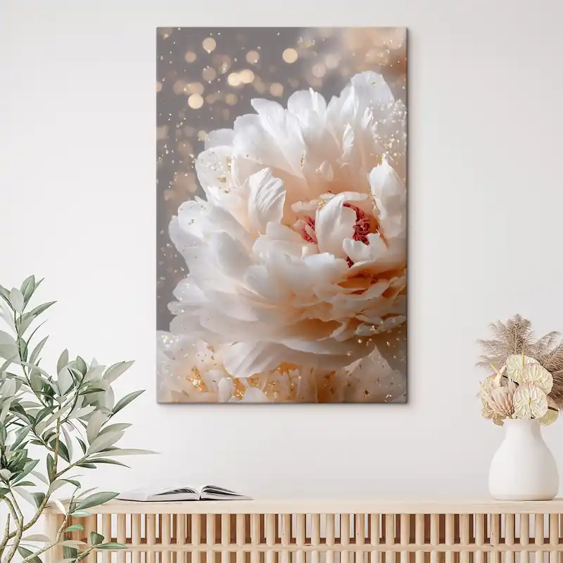 Pictură pe pânză O floare albă luxuriantă, cu o strălucire delicată Nr s49981 Lichidare de stoc