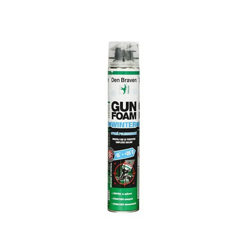 Spuma poliuretanica, aplicare cu pistol, varianta de iarna, Den Braven Gun Foam, 750 ml - Cipcos Mar Plată sigură